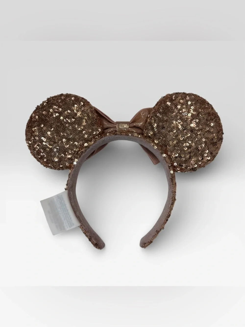 Disney Parks Rose Gold Sequin Pink Satin Bow Mouse Ears Headband EUC